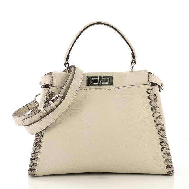 Fendi Peekaboo Leather with Python Whipstitch Regular White Satchel 
