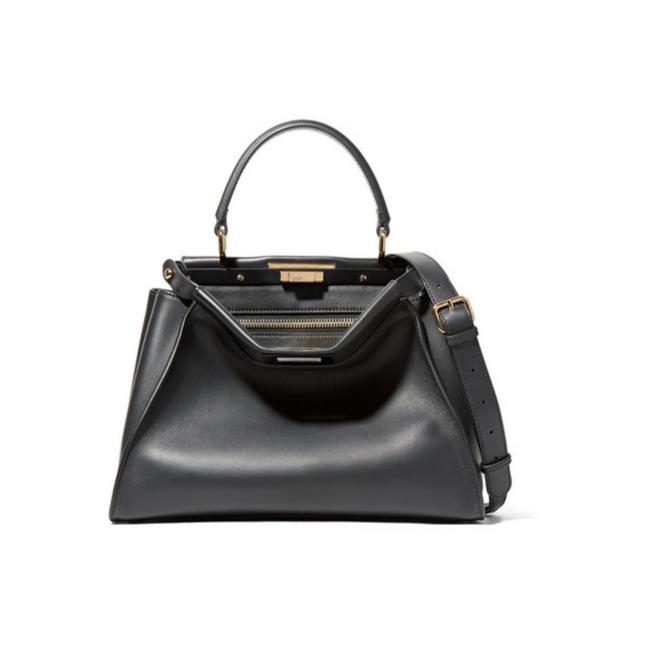 Fendi Peekaboo Medium Black Calfskin Leather Satchel 