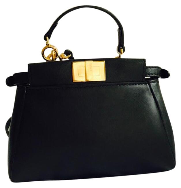 Fendi Peekaboo Micro Satchel Tote Black Leather Cross Body Bag 