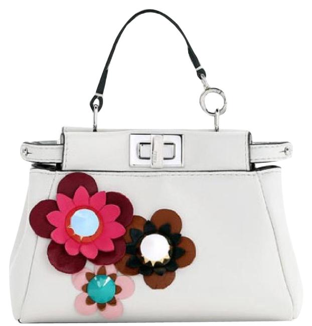 Fendi Peekaboo Micro White Leather Cross Body Bag 