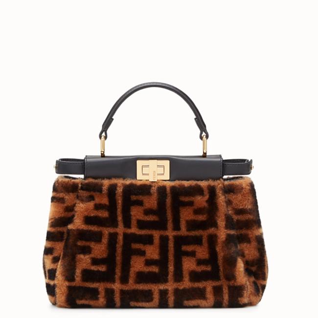 Fendi Peekaboo Mini Brown Sheepskin Cross Body Bag 