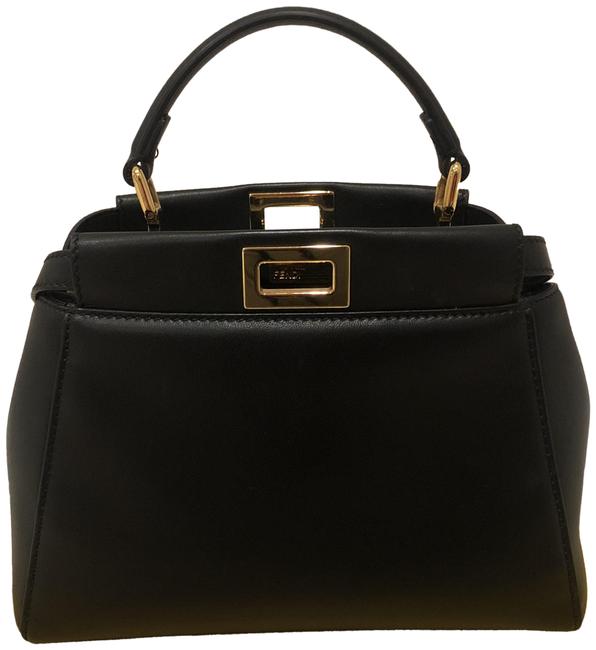 Fendi Peekaboo Mini Nappa Shatoosh Black Leather Satchel 