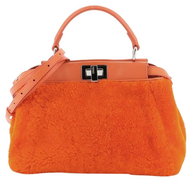 Fendi Peekaboo Mini Orange Shearling Wool Satchel 