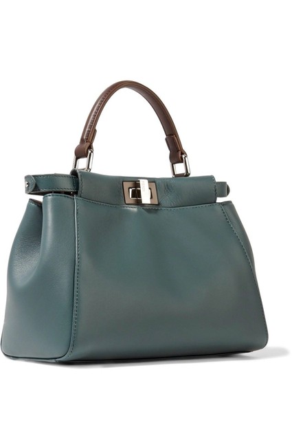 Fendi Peekaboo Mini Teal Leather Cross Body Bag 