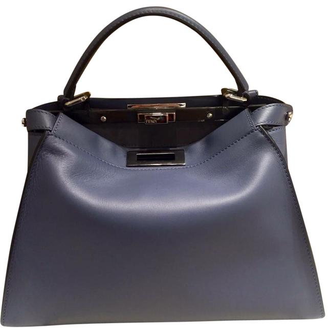 Fendi Peekaboo Regular Grey Blue Leather Satchel 