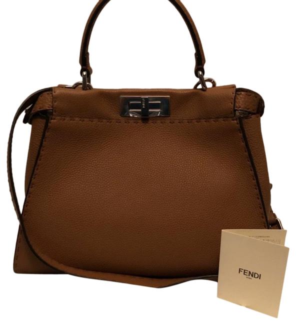 Fendi Peekaboo Selleria Medium Tan Leather Satchel 