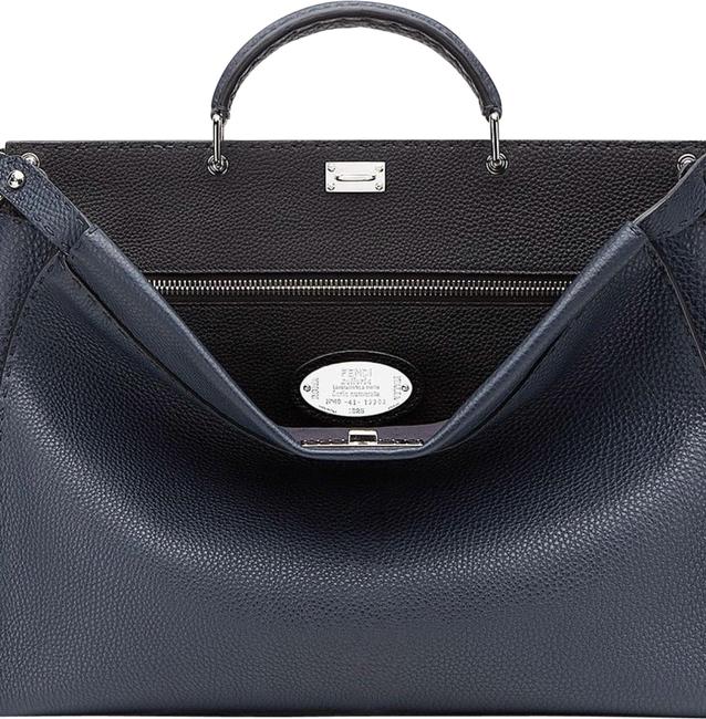 Fendi Peekaboo Selleria Navy Blue Leather Satchel 