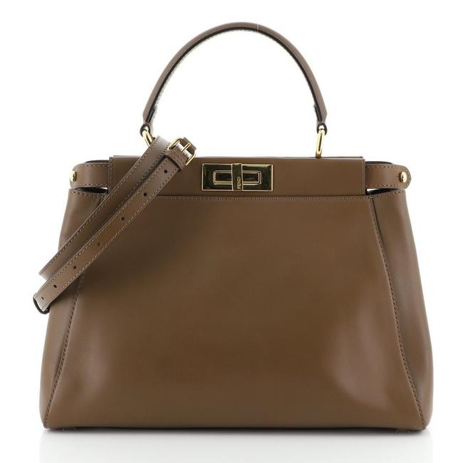 Fendi Peekaboo Soft Regular Brown Leather Satchel 