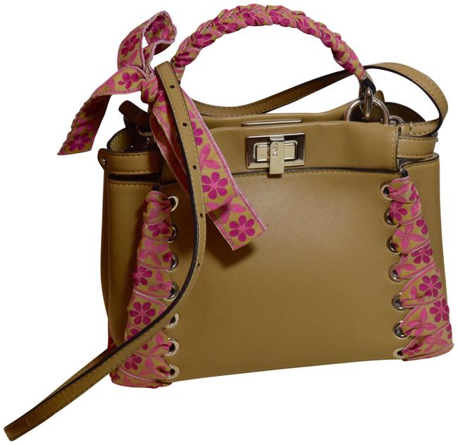 Fendi Peekaboo TanBeige Lamb Leather Cross Body Bag 