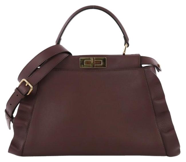 Fendi Peekaboo Wave Handbag Regular Maroon Leather Satchel 