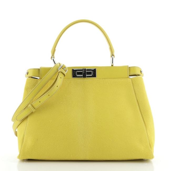 Fendi Peekaboo with Beaded Interior Regular Yellow Pony Hair Cross Body Bag 