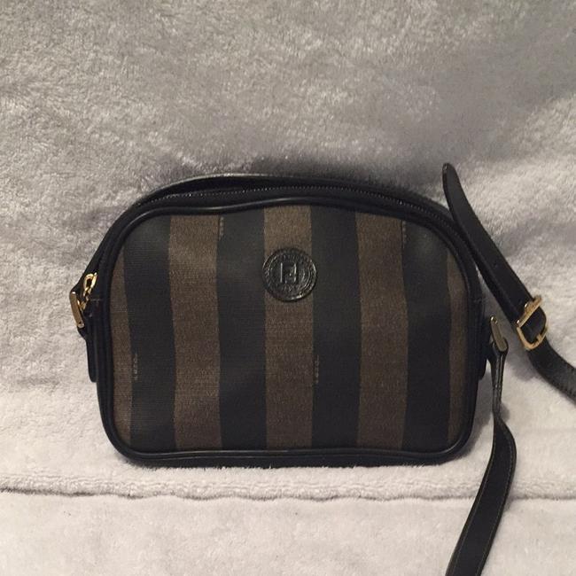 Fendi Penguin Stripe BlackBrown Leather Canvas Cross Body Bag 