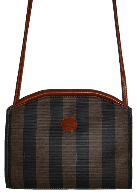 Fendi Pequin Brown LeatherCanvas Cross Body Bag 