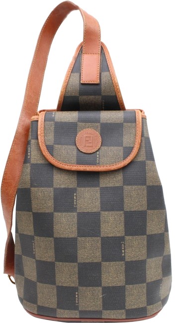 Fendi Bum Pequin Checker 868178 Brown Coated Canvas Cross Body Bag 