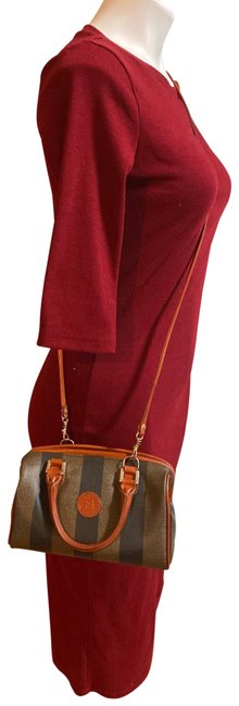 Fendi Pequin Mini Brown Gray Leather Cross Body Bag 