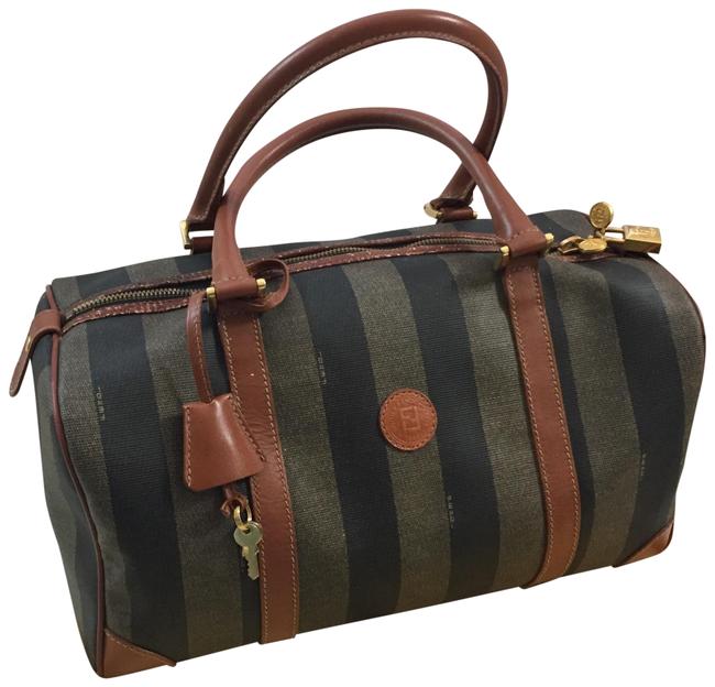 Fendi Pequin Padlock Boston Handbag Satchel 