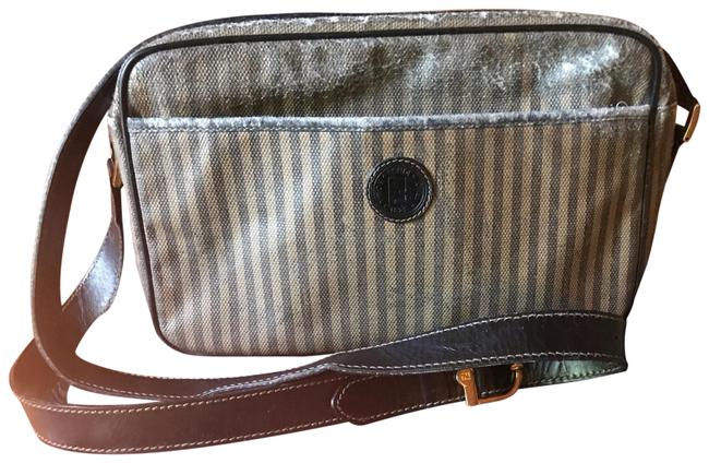 Fendi Pequin Stripe Black and Brown Canvas Leather Cross Body Bag 