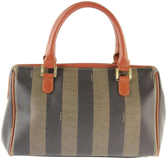 Fendi Pequin Stripe Structured Dark Brown Canvas Satchel 