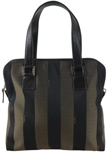Fendi Pequin Stripe Tobacco Green Nylon Satchel 