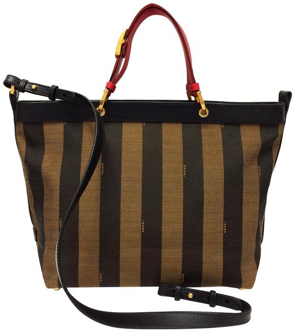 Fendi Pequin Striped Borsa Tobacco Fabric Satchel 