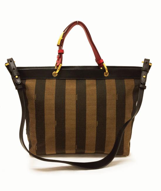 Fendi Pequin Striped Borsa Tobacco Vegetable Leather Satchel 