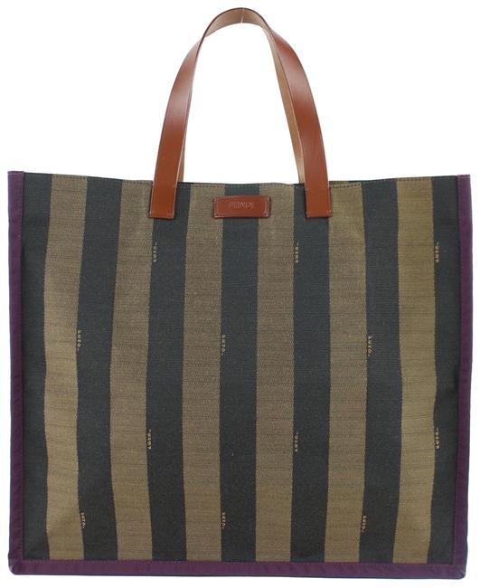 Fendi Pequin Striped Shopping 5fz0921 Brown Canvas Satchel 