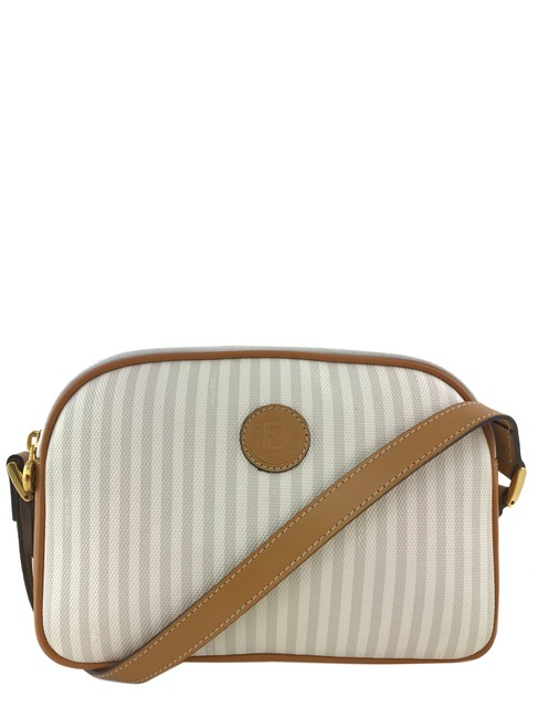 Fendi Pequin Striped White Canvas Cross Body Bag 