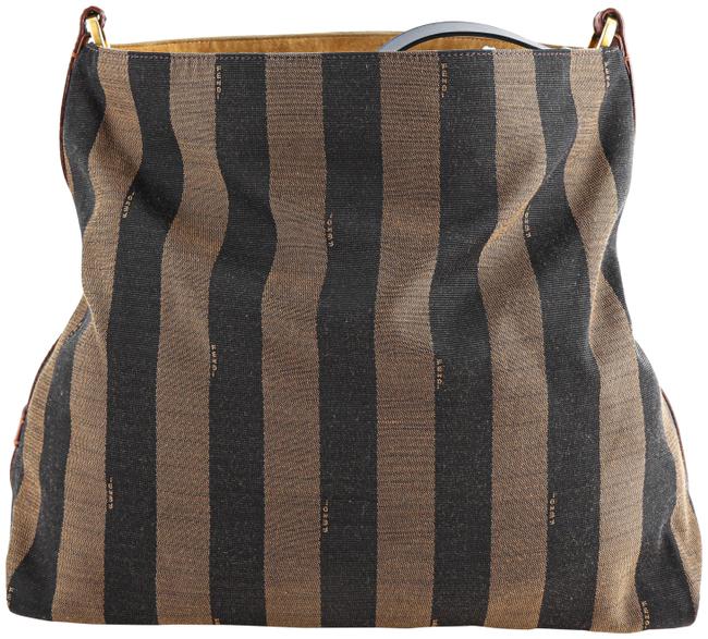 Fendi Pequin Tobacco Black Canvas Hobo Bag 