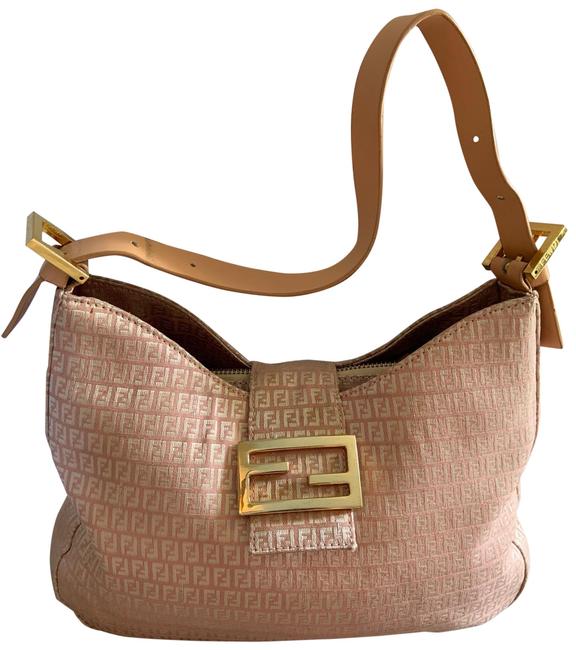 Fendi Pink  White Fabric Leather Strap Satchel 