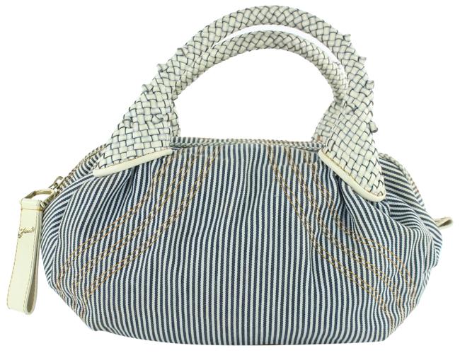 Fendi Pinstripe Spy 5fz1019 Blue Canvas Hobo Bag 