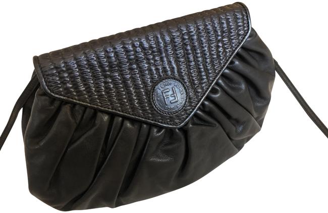 Fendi Pleated Black Leather Cross Body Bag 