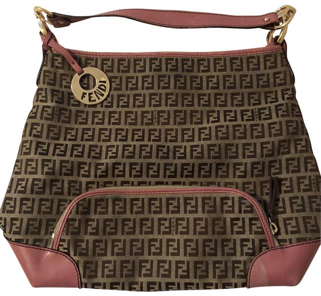 Fendi Purse Pink and Brown. Canvas Hobo Bag 