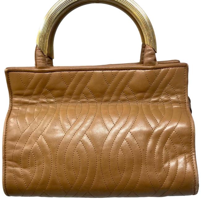 Fendi Quilted Art Deco Camel Lambskin Leather Satchel 