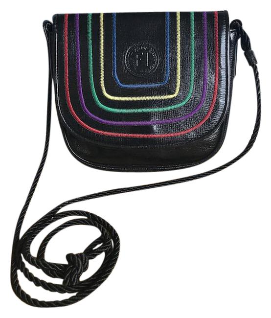 Fendi Rainbow Striped Black Leather Cross Body Bag 