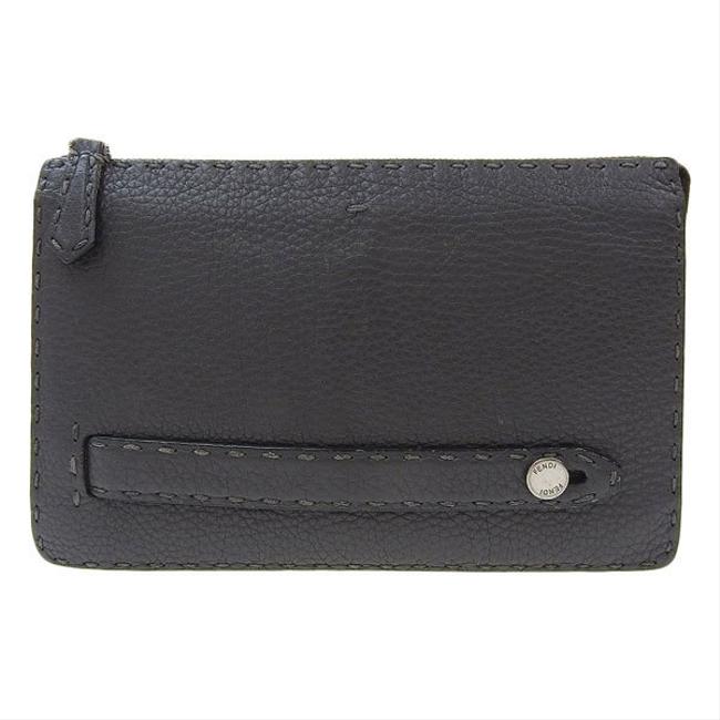 Fendi Serelia Slim Silver Hardware Gray Leather Clutch 