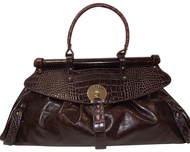 Fendi Rare Crocodile Handbag Brown Leather Satchel 