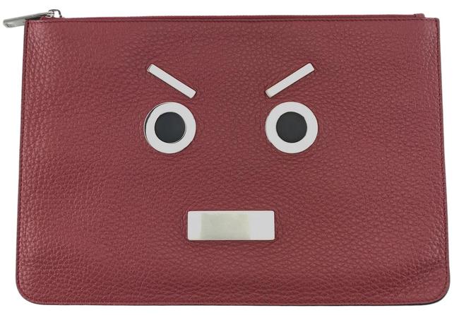 Fendi Rare Monster Face Case Fit Ipad Red Leather Portfolio Clutch 