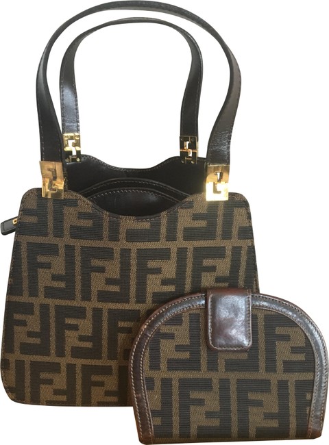 Fendi Rare Zucca Mini with Wallet Brown Leather and Fabric Satchel 