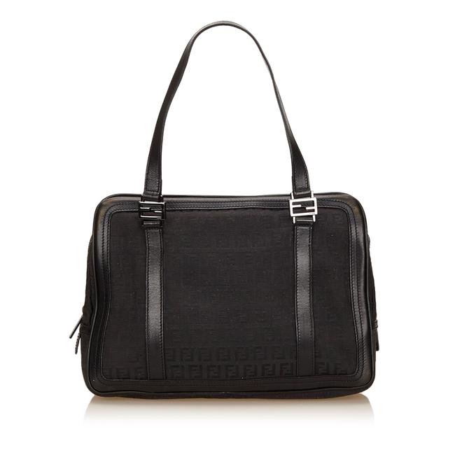 Fendi Rectangle Black Canvas Satchel 
