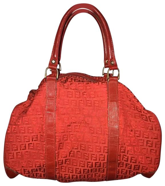 Fendi Red Leather Canvas Satchel 