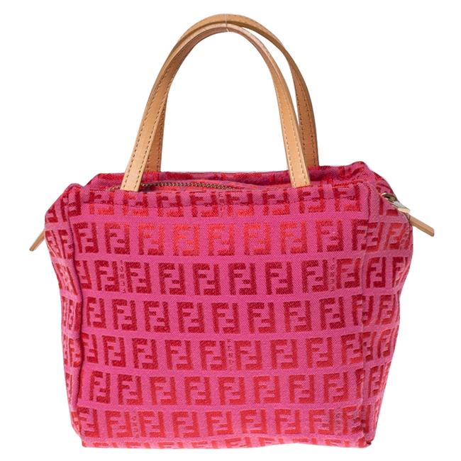 Fendi RedPink Zucchino Pochette Red Canvas Clutch 
