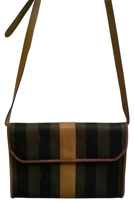 Fendi Reduced Brown and Black Canvas Leather Cross Body Bag 