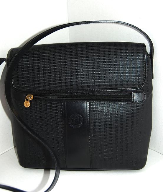 Fendi Regimental #02869 Black Canvas and Leather Cross Body Bag 