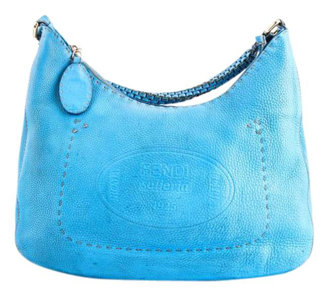 Fendi Roman Selleria Blue Leather Hobo Bag 