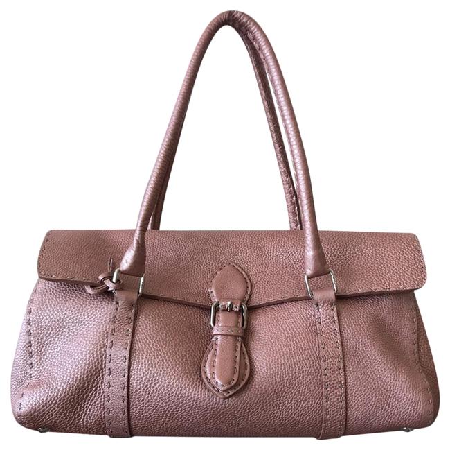 Fendi Rose Gold Selleria Linda Leather Shoulder Handbag Purse Satchel 