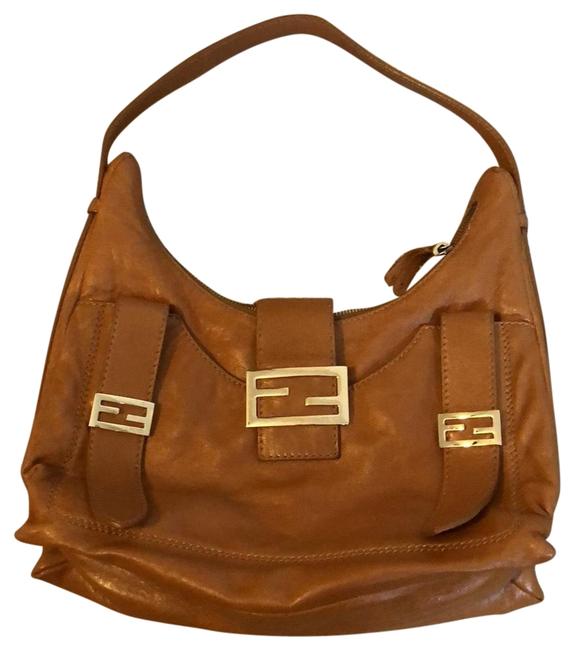 Fendi Saddle Brown Lambskin Leather Hobo Bag 