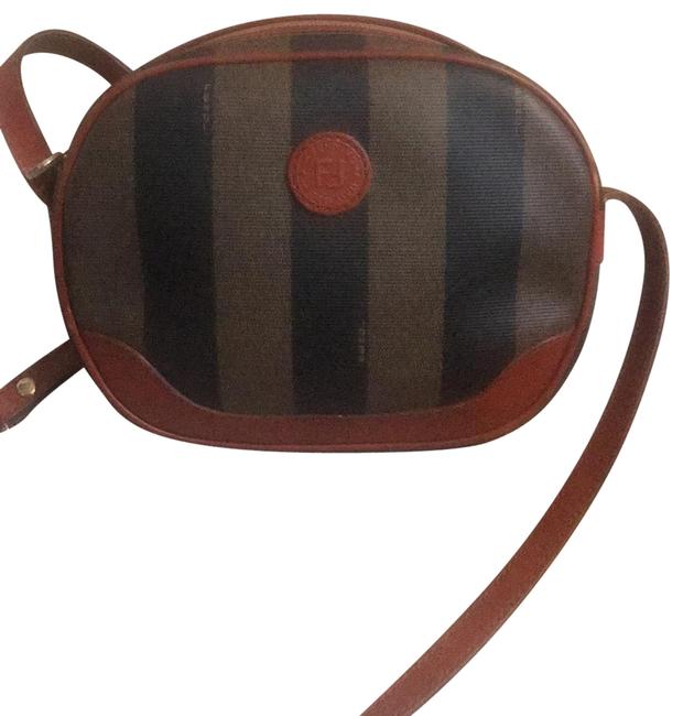 Fendi Saddle Brown LeatherCanvas Cross Body Bag 