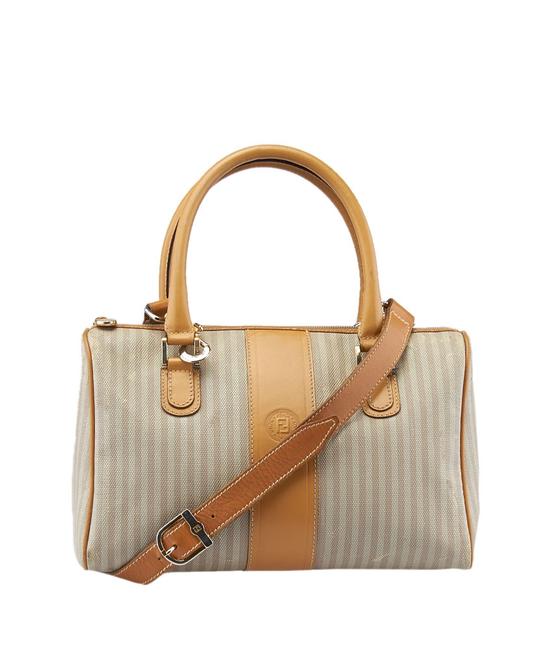 Fendi S.a.s. Vintage Leather 41606 Brown  Grey Coated Canvas Cross Body Bag 