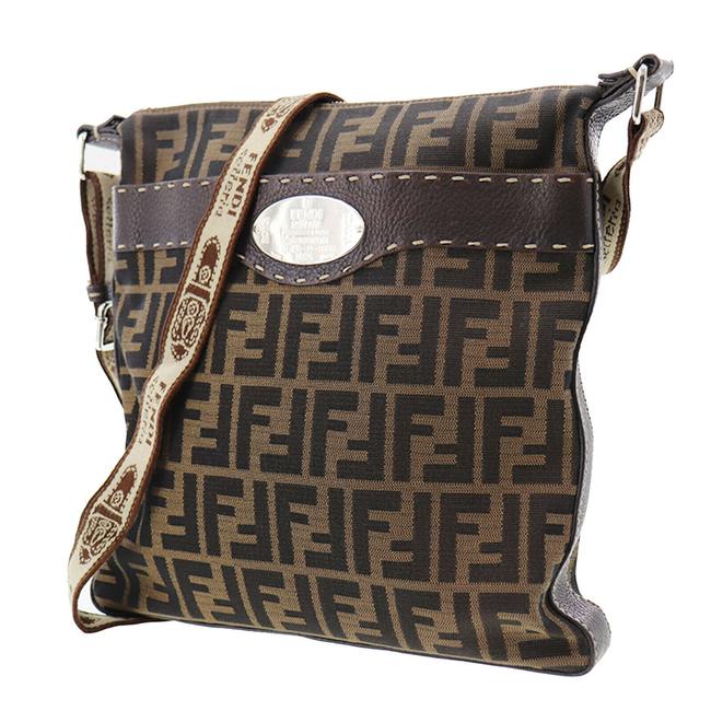 Fendi Sellaria Ff Roma Monogram Brown Canvas Cross Body Bag 