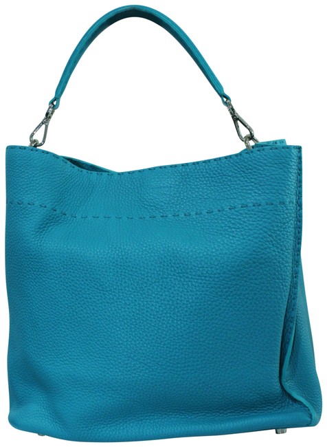 Fendi Selleria Anna Turquoise Suede Leather Hobo Bag 